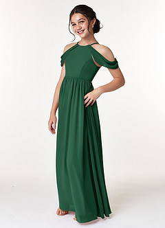 Azazie Seneca Junior Jurk van Chiffon met A-Lijn Off the Shoulder Donkergroen image4