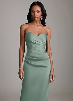 Azazie Sonora Vestidos de damas de honor Vestido de Salvia Plateada de Satén Elástico de Corte Recto con Sin tirantes image5