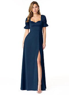 Azazie Harlie Final Sale Dark Navy A-Line Sweetheart Neckline Stretch Satin Dress image1