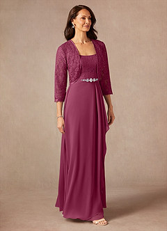 Azazie Ainsling Mother of the Bride Dresses Mulberry A-Line Square Neckline Lace Chiffon Dress image6