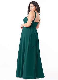 Azazie Dixie Bridesmaid Dresses Peacock A-Line Halter Pleated Chiffon Dress image9