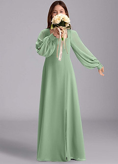 Azazie Bondi Junior Abito A-Line in Chiffon Blusa Matcha image1