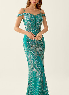 Sabine Green Beading Corset Lace Up Back Mermaid Prom Dress image6