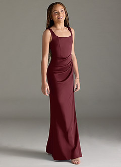 Azazie Mero Junior Cabernet Mermaid Pleated Stretch Satin Dress image3