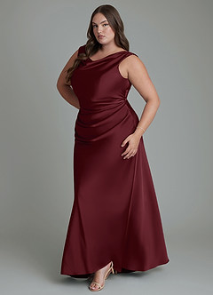 Azazie Kieryn Bridesmaid Dresses Cabernet Mermaid Pleated Stretch Satin Dress image11