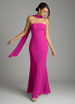 Azazie Saylor Vestidos de damas de honor Vestido de Fucsia de Gasa de Corte Sirena con Sin tirantes image7