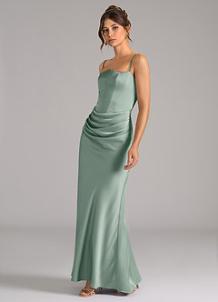 Azazie Debby Robes à essayer chez vous Robe Sirène Convertible en Satin extensible Bustier Agave image6