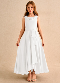 Azazie Wonderland Girls Formal Flower Girl Dresses Ivory A-Line Pleated Chiffon Dress image3