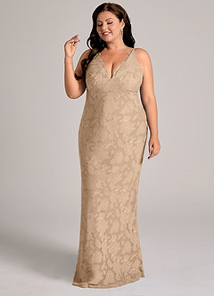 Azazie Tianna Bridesmaid Dresses Champagne Sheath Lace Floral Burnout Dress image10