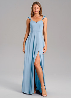 Azazie Everett Bridesmaid Dresses Powder Blue A-Line Stretch Satin Dress image3