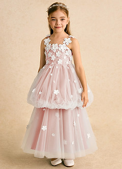 Azazie Teacup vestidos de niña de las flores Vestido de Marfil Rosetón de Tul de Princesa con Encaje image8