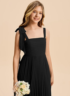 Azazie Rudy Junior Vestido de Negro de Gasa de Corte en A con Plisado image3