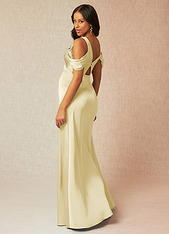 Azazie Rhea Maternity Bridesmaid Dresses A-Line Off-The-Shouler Pleated Stretch Satin Floor-Length Dress image5