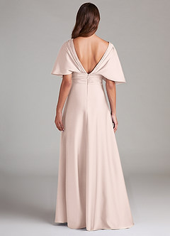 Azazie Pamela Robes de demoiselle d'honneur Robe Trapèze en Satin extensible Plissée Rose Pâle image2