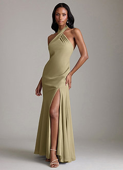 Azazie Lorena Bridesmaid Dresses Moss Green Mermaid Pleated Chiffon Dress image4