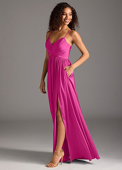 Azazie Alia Vestidos de damas de honor Vestido de Fucsia de Satén Elástico de Corte en A con Plisado image6