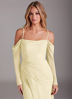 Azazie Hallie Bridesmaid Dresses Lemon Sorbet Mermaid Long Sleeve Chiffon Dress image2