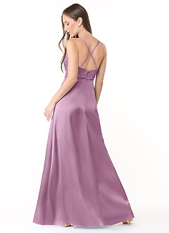 Azazie Naomie Bridesmaid Dresses Wisteria A-Line Cowl Neckline Side Slit Stretch Satin Dress image2