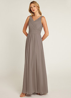 Azazie Pierrette Bridesmaid Dresses Taupe A-Line Pleated Chiffon Dress image3