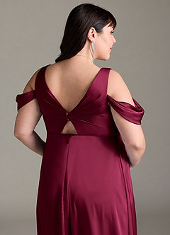 Azazie Rhea Maternity Bridesmaid Dresses A-Line Off-The-Shouler Pleated Stretch Satin Floor-Length Dress image13