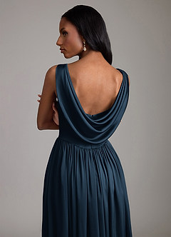 Azazie Novi Bridesmaid Dresses Dark Navy A-Line with Pockets Stretch Satin Dress image4