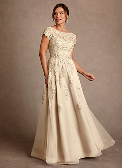 Azazie Jalinda Mother of the Bride Dresses Champagne A-Line Lace Chiffon Dress image1