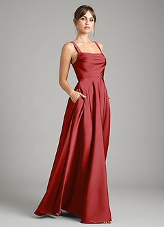 Azazie Shaude Bridesmaid Dresses Pomegranate A-Line Pleated Stretch Satin Dress image6