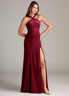 Azazie Rue Bridesmaid Dresses Burgundy A-Line Pleated Velvet Dress image4