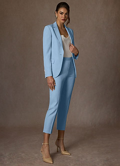 front Kennedy Sky Blue Structured Stretch Pants Suit