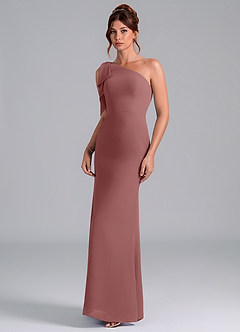 Azazie Rinna Bridesmaid Dresses Desert Rose Mermaid One Shoulder Chiffon Dress image3