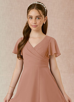 Azazie Induh Junior Champagne Rose A-Line Ruched Chiffon Dress image4
