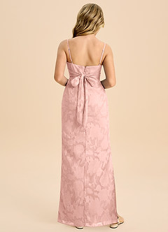 Azazie Mai Junior Powder Pink Sheath Pleated Floral Burnout Dress image2