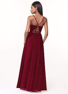 Azazie Marilyssa At-home Try On Dresses Burgundy A-Line Corset Stretch Chiffon Dress image2