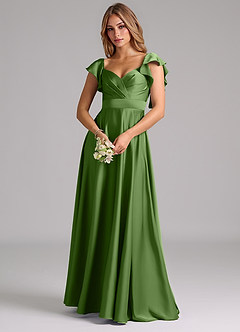 Azazie Leilani Robes de demoiselle d'honneur Robe Trapèze en Satin extensible Rayé Basilic image7