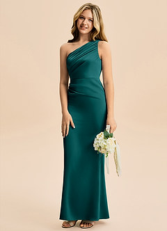 Azazie Akilah Junior Osłona Pofałdowany Satyna elastyczna Długość podłogi Młodsza druhna Sukienka image5