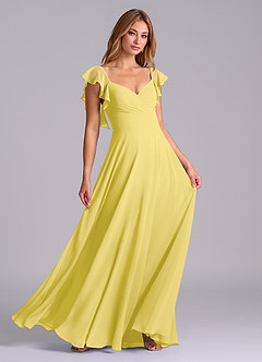 Azazie Leilani Bridesmaid Dresses Canary A-Line Pleated Chiffon Dress image3
