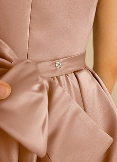 Azazie Lollipop Flower Girl Dresses Champagne Rose A-Line One Shoulder Matte Satin Dress image5
