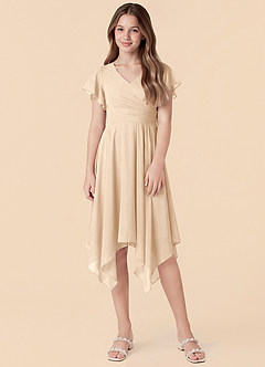 Azazie Janeaurelia Junior White Alabaster A-Line Pleated Chiffon Dress image4