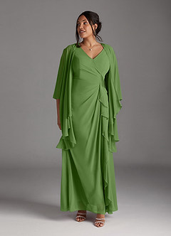 Azazie Manuella Mère de la mariée Robes Robe Trapèze en Mousseline de soie Col V plissé Basilic image12