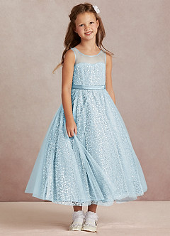 Azazie Siwa Flower Girl Dresses Sky Blue A-Line Beaded Tulle Dress image2