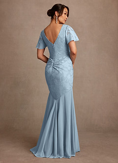 Azazie Jolene Mother of the Bride Dresses Sky Blue Mermaid Pleated Floral Burnout Dress image2