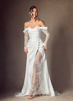 Azazie Alexa Wedding Dresses Diamond White A-Line Sweetheart Neckline Lace Dress image6