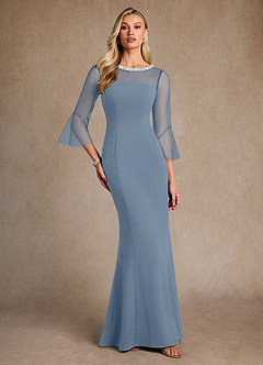 Azazie Bellevie Mère de la mariée Robes Robe Fourreau en Crêpe Élastique Perlé Bleu Poussiéreux image4