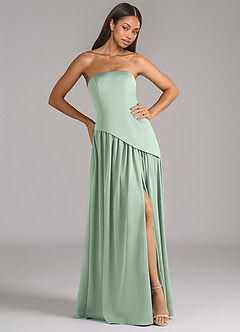 Azazie Adeline Bridesmaid Dresses Agave A-Line Strapless Stretch Satin Convertible Dress image4