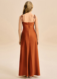 Azazie Willa Junior Vestido de Canela de Satén Elástico de Corte en A con Lazo image6