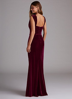 Azazie Genesis Vestidos de damas de honor Vestido de Cabernet de terciopelo de Corte Recto con Plisado image6