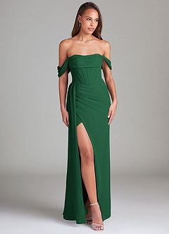 Azazie Amyra Jurken voor bruidsmeisjes Converteerbaar Jurk van Chiffon met Kolom Off the Shoulder Donkergroen image4