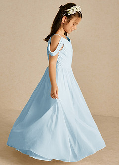 Azazie Chelle Abiti da Ragazza di Fiori Abito A-Line in Chiffon Plissettato Azzurro image4