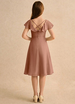 Azazie Narin Girls Formal Robe Demoiselle D'honneur Fillette Robe Trapèze en Mousseline de soie avec manches Bronze image2