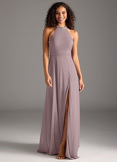 Azazie Clarice Bridesmaid Dresses Dusk A-Line High Neck Mesh Dress image4